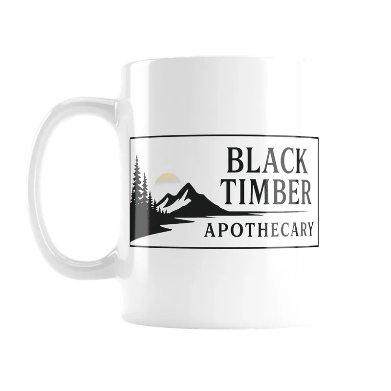 Black Timber ceramic mug with the mark beside the handle