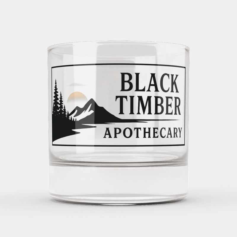 Black Timber Rocks Glass with the full mark