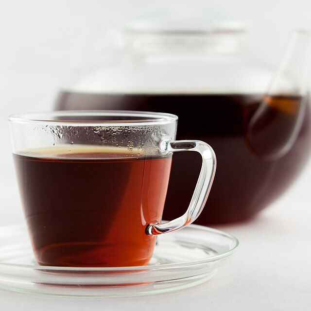 A cup of brewed red rooibos